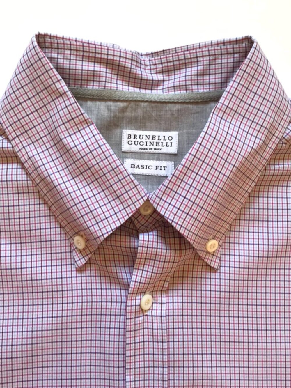 Brunello Cucinelli Check Button Down Shirt Mens Large Pink Purple Basic Fit